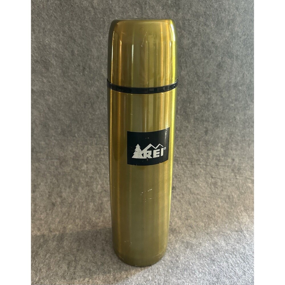 REI Stainless Steel Gold Tone 32oz Thermos Cup Lid Hiking Camp Outdoors